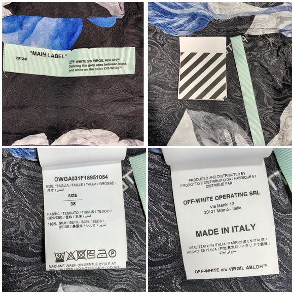 OFF WHITE BLUE FLORAL SILK BUTTON FRONT BLOUSE 38 - Picture 3 of 7